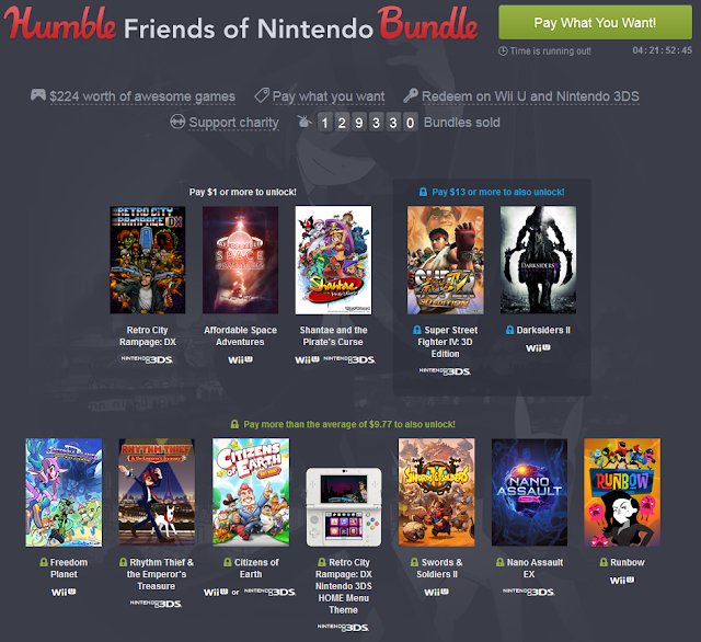 Humble Bundle Friends of Nintendo all games selection Runbow Nano Assault EX Swords Soldiers II Citizens of Earth