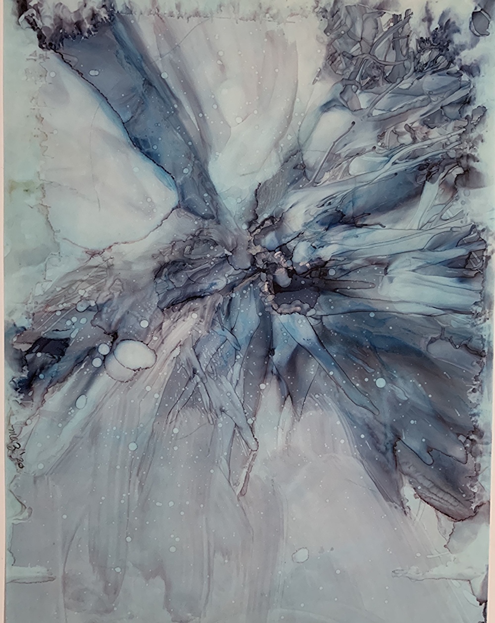 Mary Ann Ziegler Art Alcohol Inks, Abstract Painting, Contemporary Art “WINTER'S SNOWFLAKE” by
