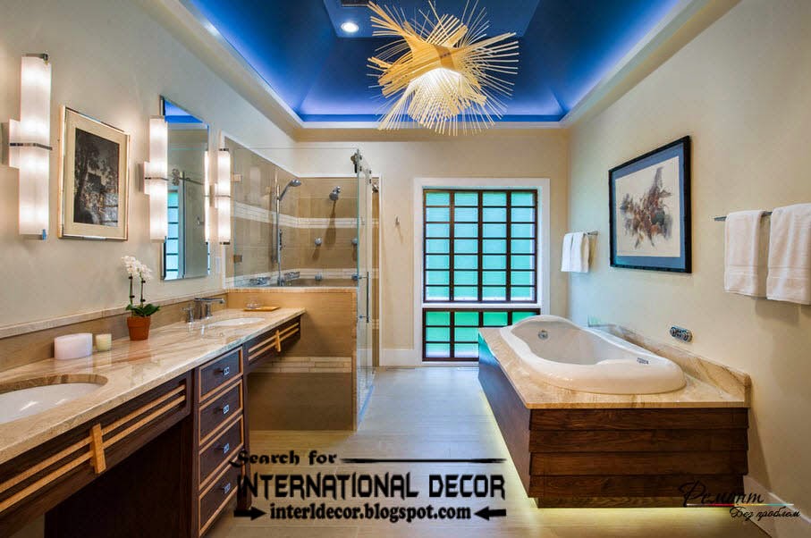 Contemporary bathroom lights and lighting ideas, multi-level ceiling for bathroom