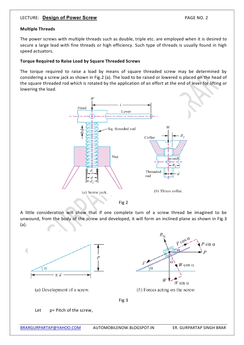 AUTOMOBILE/ MECHANICAL ENGG. DESIGN OF POWER SCREW