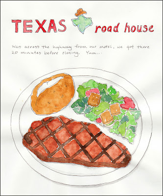 artist travel journal page dinner at texas roadhouse