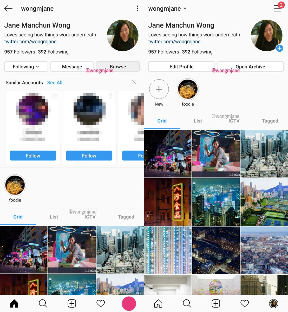 Instagram is testing a few shortcut buttons in the new profile UI: