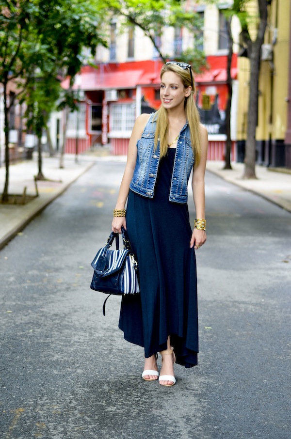 CITY STYLE | Maxi Dress + Denim Vest | Katie's Bliss