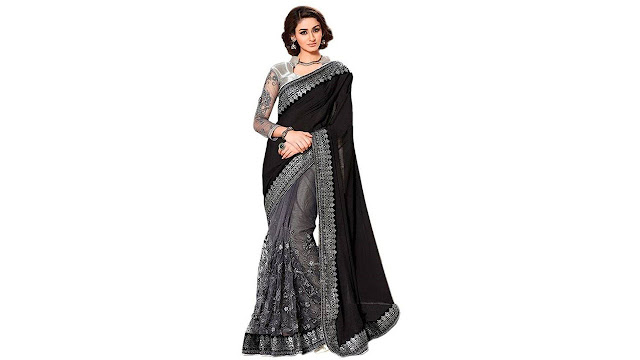 Vastrangam Embroidered Fashion Lycra, Net Saree (Black, Grey) Vastrangam Embroidered Fashion Lycra, Net Saree (Black, Grey)