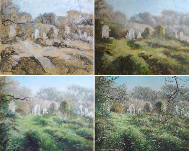 stages of artwork of Hampshire cemetery  martin davey