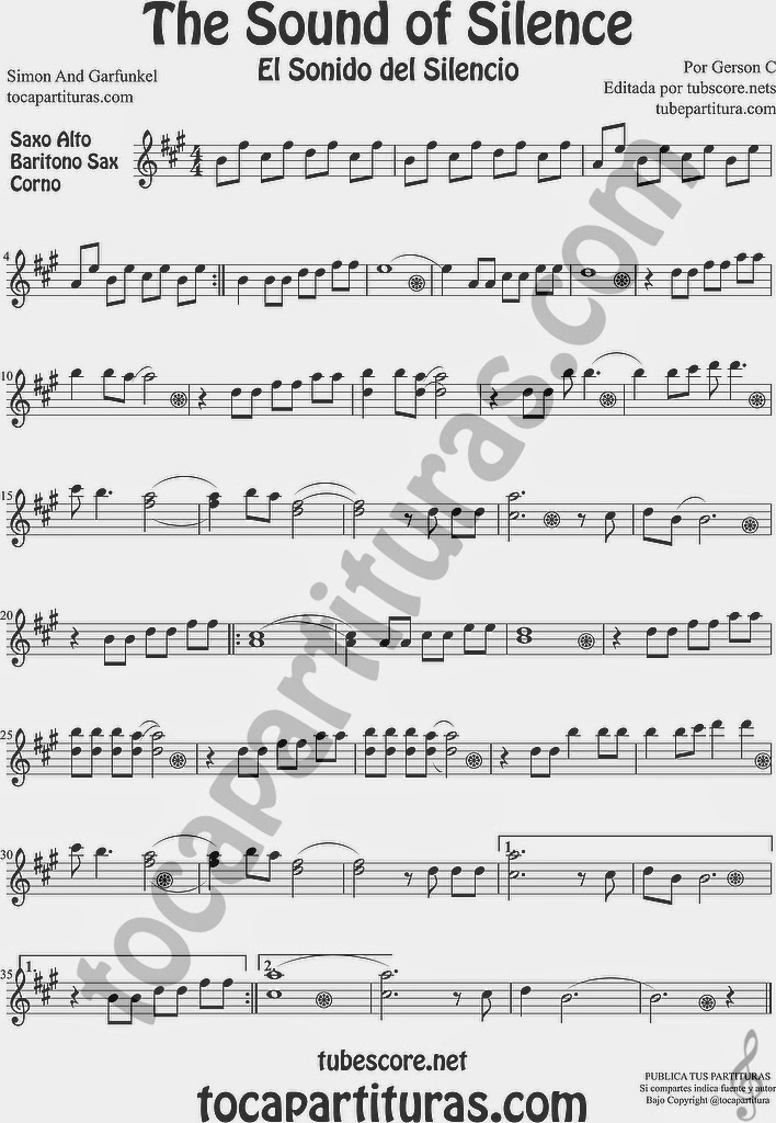  The Sound of Silence Partitura de Saxofón Alto y Sax Barítono El Sonido del Silencio Sheet Music for Alto and Baritone Saxophone Music Scores