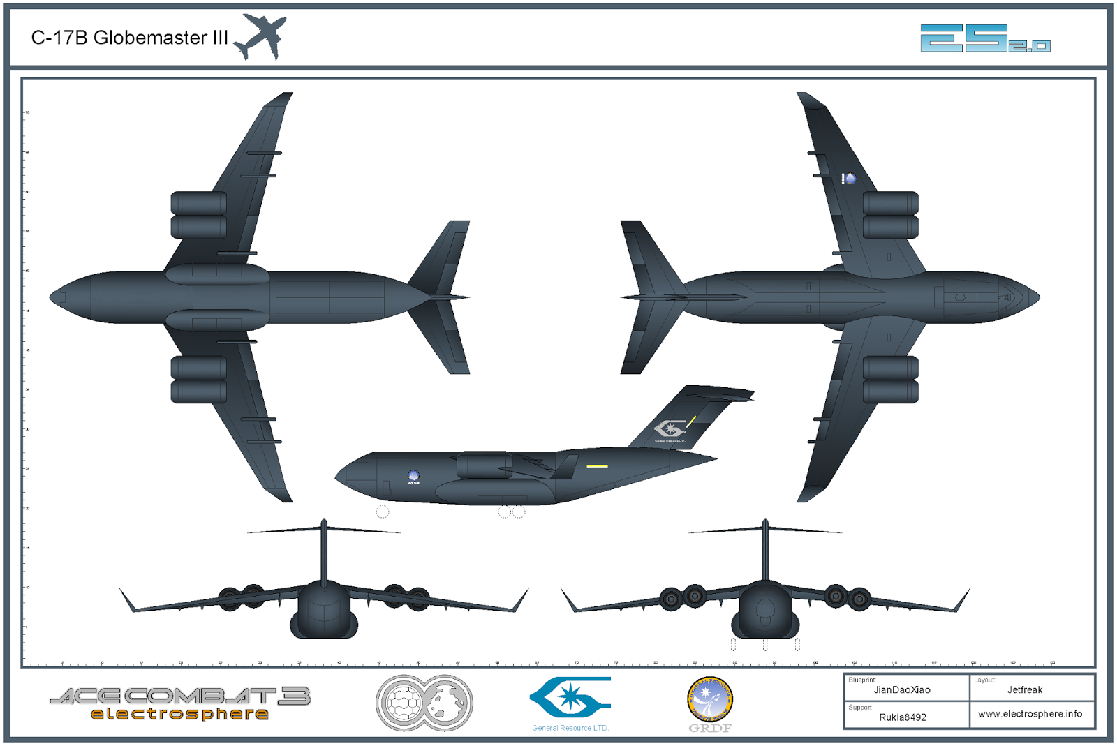 Ace Combat Model Drawings C17B Globemaster III