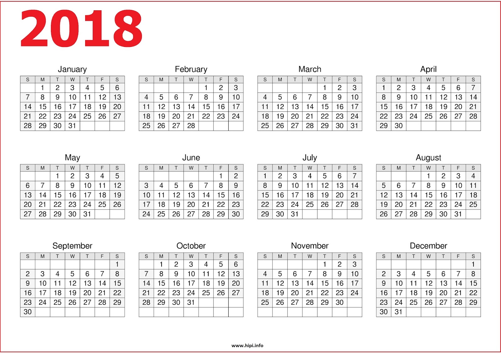 2018 free calendar
