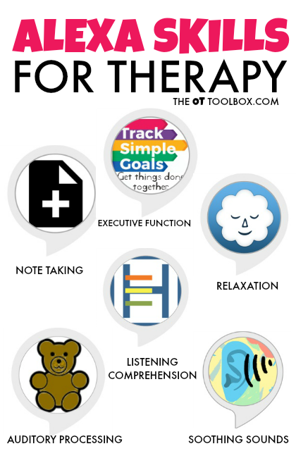 Alexa skills for therapy Use these Alexa skills on your Echo dot or Amazon echo device to help kids develop the skills in therapy that they need for focus, attention, independence.