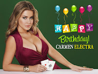 carmen electra birthday, maximum boobs exposing by carmen electra with holding playing cards