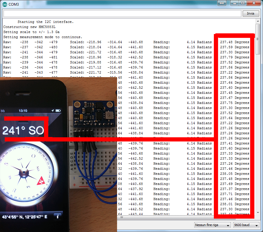 Creative Electronic!: Arduino: simple compass with HMC5883L + Library
