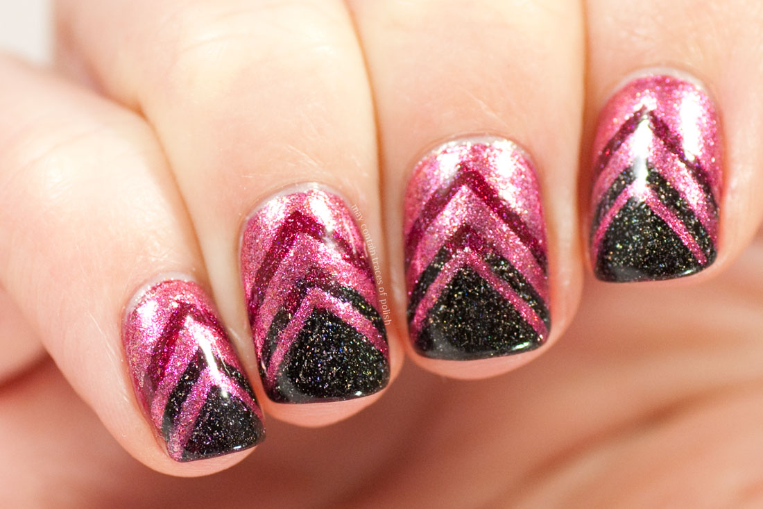 chevron nail design pink