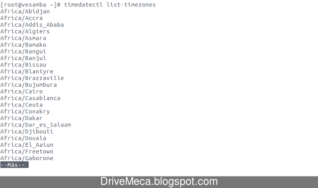 Listando zona horaria en Linux Centos