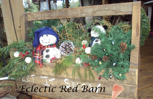 Wooden Tool Box Christmas Decor with Snowman