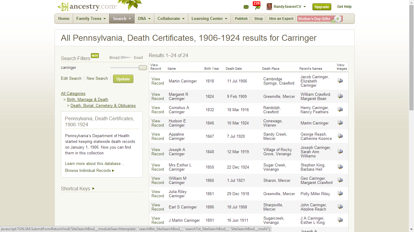 GeneaMusings Pennsylvania Death Certificates (19061924) Now On