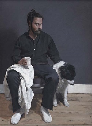 "Tim and the dog" by Jack Freeman | arte pintura, retrato contemporaneo, contemporary portrait paintings, a r t | iconoCero "Tim and the dog" by Jack Freeman | creative emotional paintings, cool stuff, pictures, deep feelings, sad | obras de arte contemporaneo realista, cuadros, imagenes de pinturas tristes bonitas chidas, depresion | peintures | pitturas