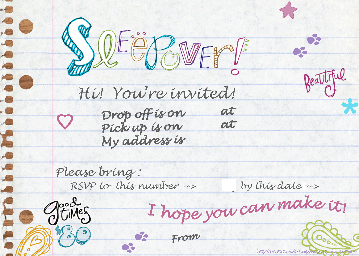 Free Tween Birthday Sleepover Invitations Printable