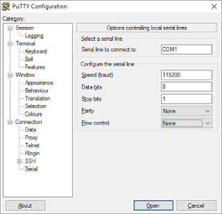 Configuración de putty para acceder al Mikrotik RB411UAHR por nullmodem/puerto serie