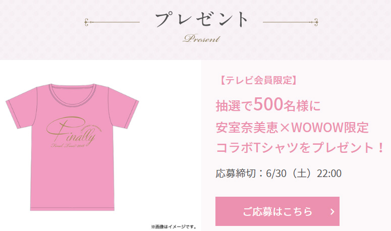 専用 安室奈美恵 20th WOWOW 200名限定Tシャツ ピンク
