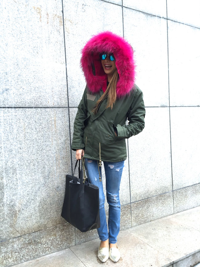 PINK! Fox Fur Hooded Canvas Coat - Red Soles and Red Wine