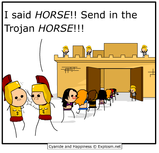 Meme de humor sobre Troya
