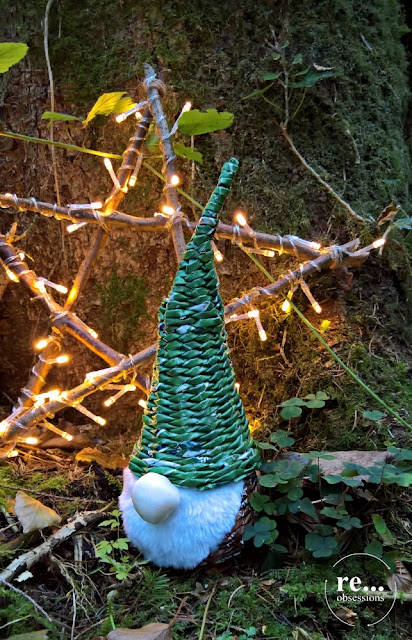 gnome, christmas, forest, Christmas decoration, wicker paper, paper weaving, fabric recycle, papierowa wiklina Boże Narodzenie