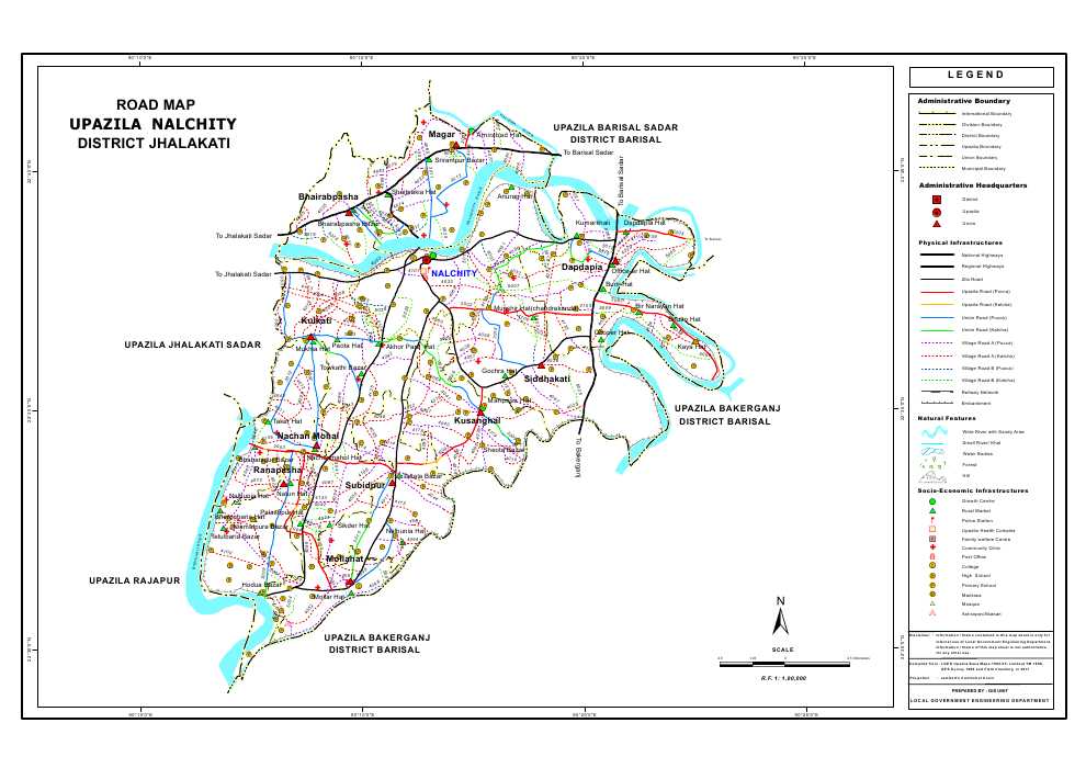 Nalchity Upazila Road Map Jhalokathi District Bangladesh