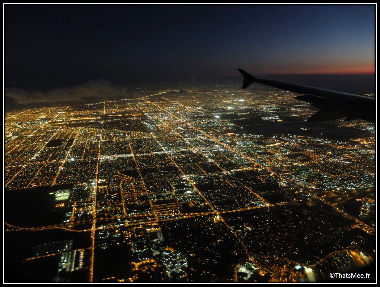 Miami by night from the sky vue du ciel American Airlines lights city
