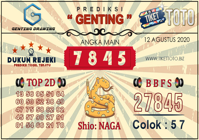Prediksi Togel GENTING DRAWING TIKETTOTO 12 Agustus 2020
