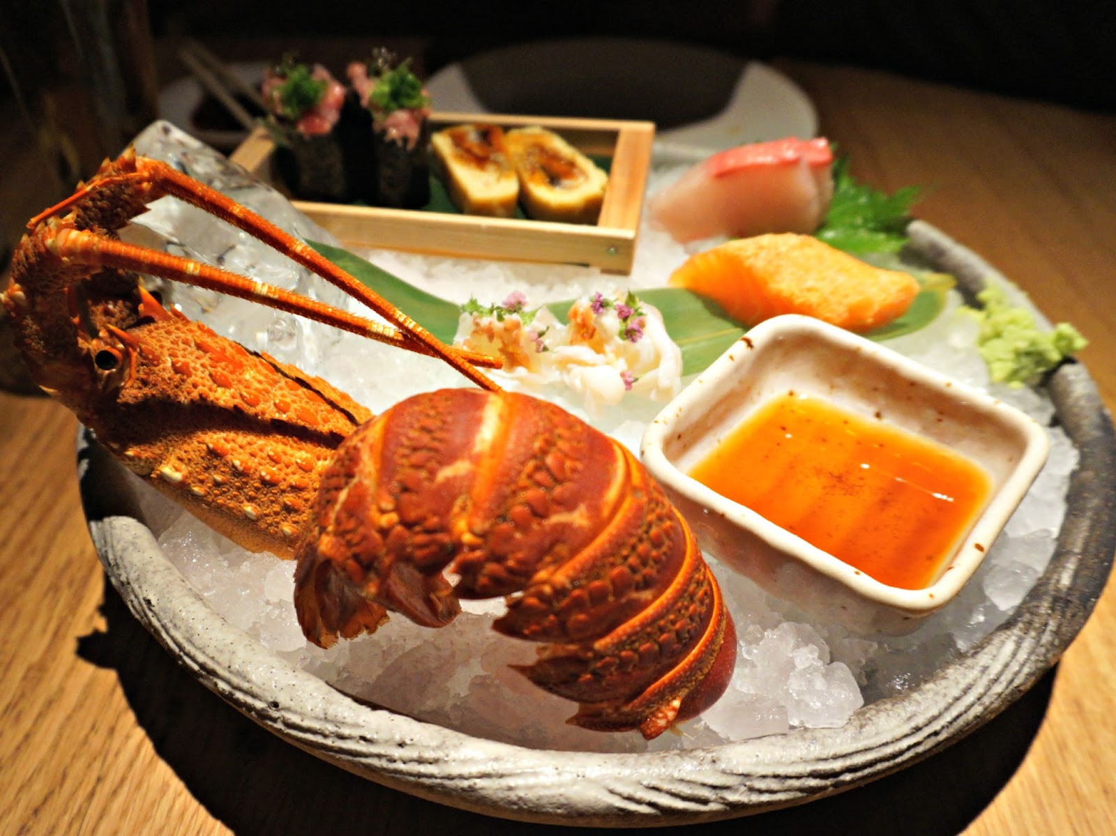 platter of sushi with lobster