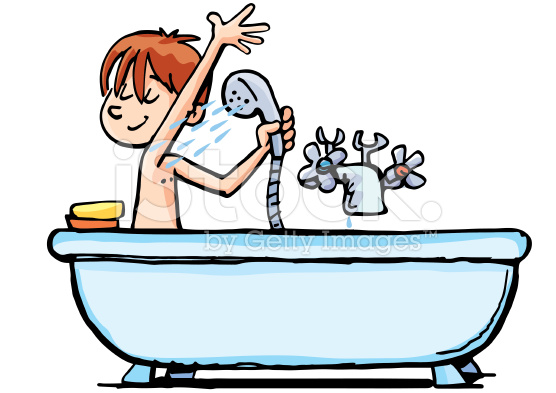 Boy taking a bath - Illustration.