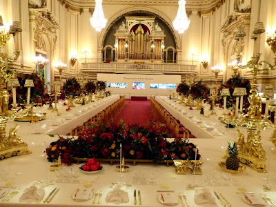 The ballroom set up for a state banquet in a Royal Welcome  2015 exhibition at Buckingham  Palace   Photo © Andrew Knowles