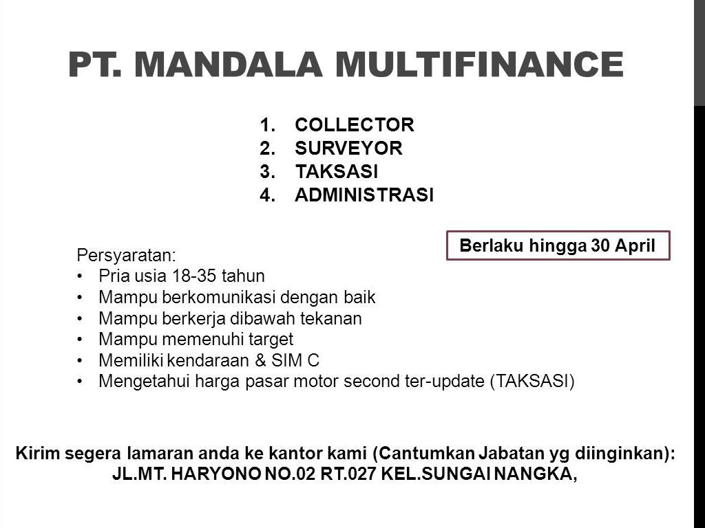 Lowongan Kerja Kota Balikpapan: Lowongan PT. MANDALA MULTIFINANCE