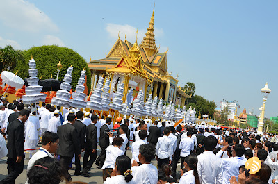 procession sihanouk funeral king palace royal bearing hearse coffin passing end cambodia