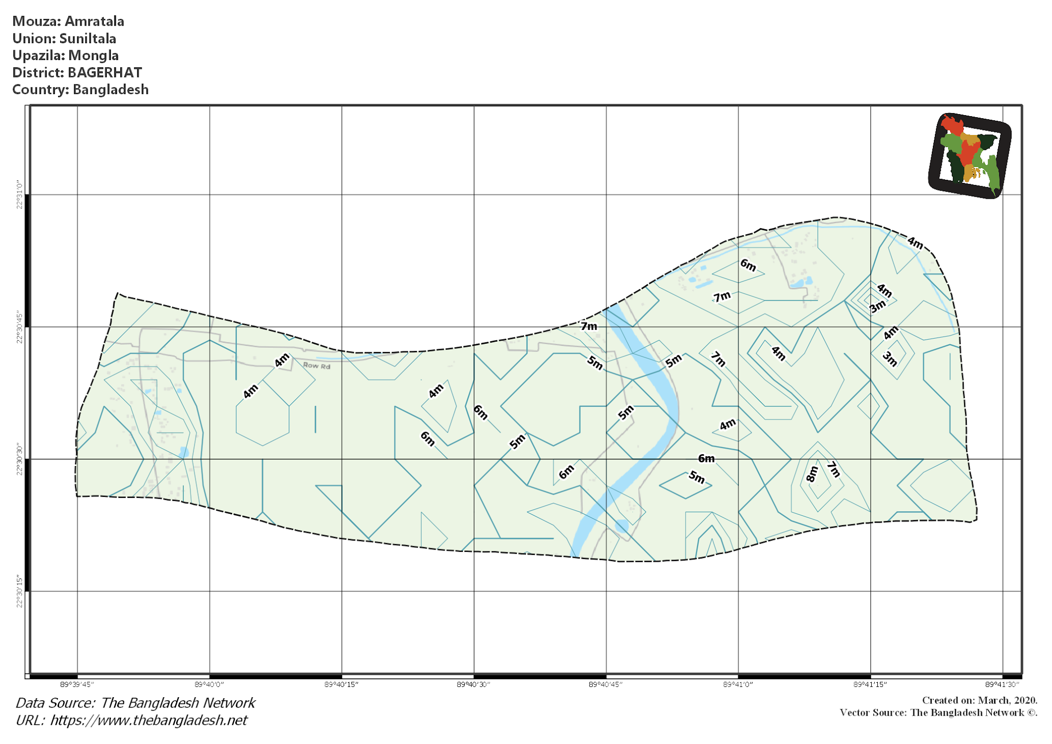 Map of Amratala Mouza of Mongla Upazila, BAGERHAT, Bangladesh.
