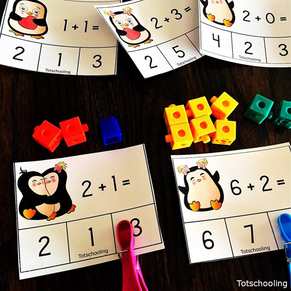 Valentine's Day Addition Clip Cards Totschooling Toddler, Preschool