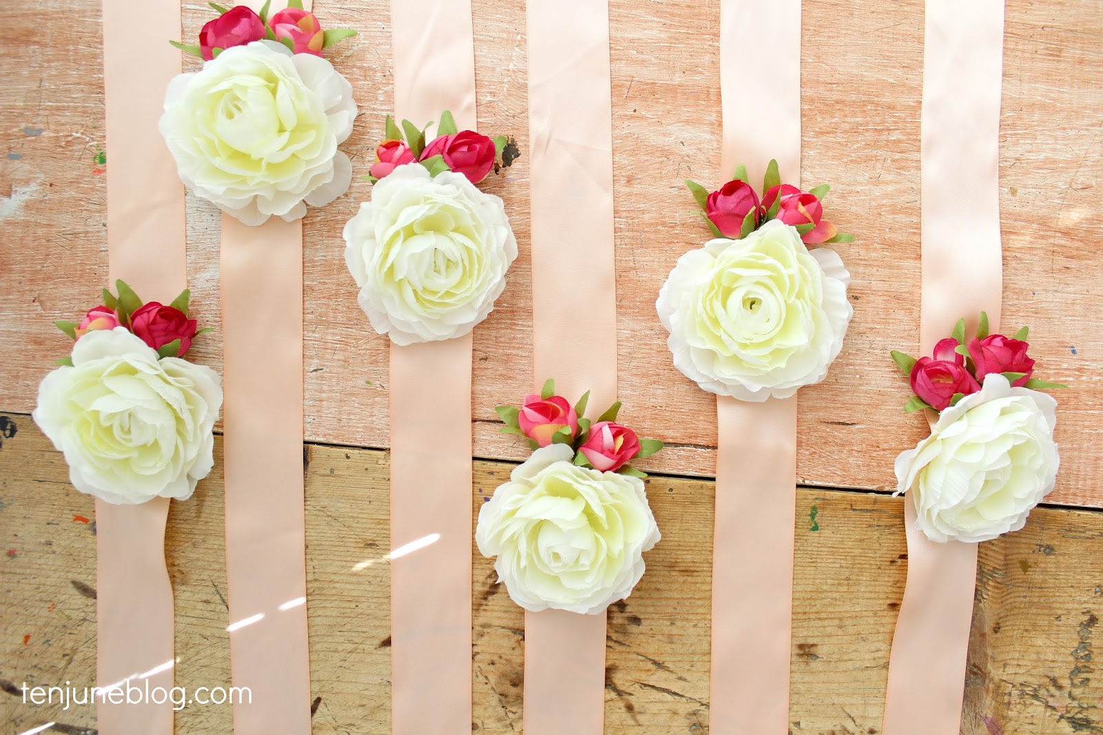 Ten June: DIY Floral Wristlet Corsage for Baby+Bridal Shower