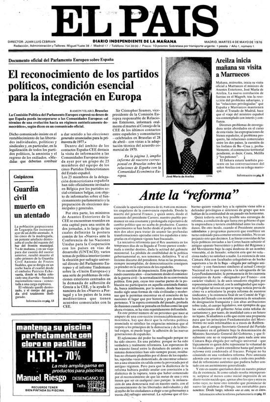 El País, front page of the first issue 1976