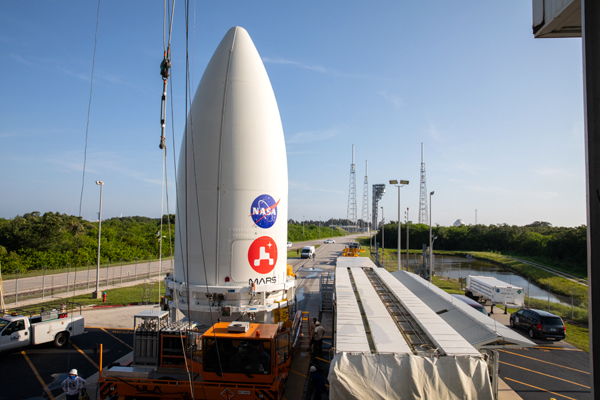 The Atlas V payload fairing containing NASA's Perseverance Mars rover is transported to the Vertical Integration Facility at Cape Canaveral Air Force Station's Space Launch Complex (SLC)-41...on July 7, 2020. The Atlas V payload fairing containing NASA's Perseverance Mars rover is transported to the Vertical Integration Facility at Cape Canaveral Air Force Station's Space Launch Complex (SLC)-41...on July 7, 2020.