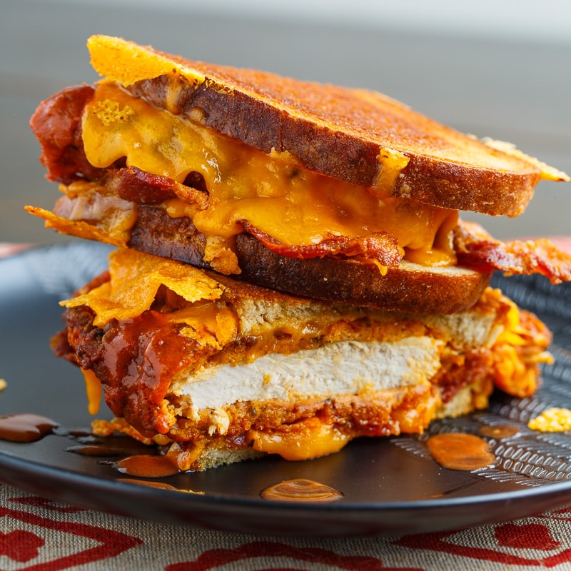 Crispy Fried Buffalo Chicken Grilled Cheese Sandwich on Closet Cooking