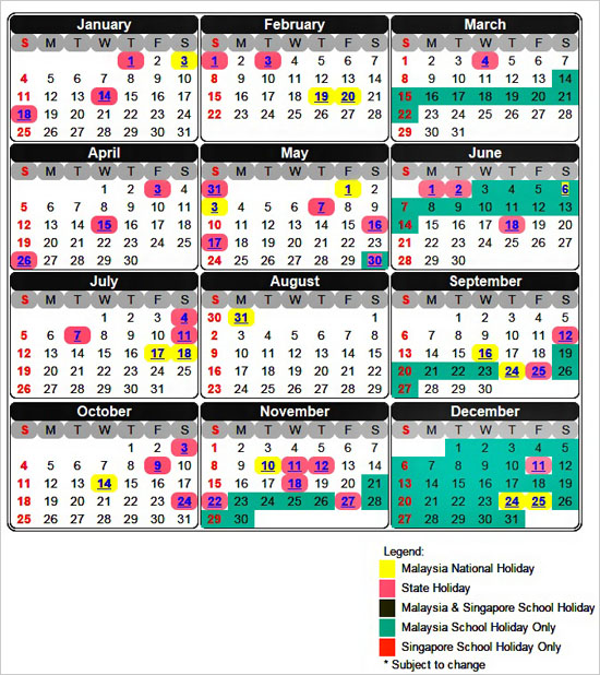 Kalendar Cuti Umum Malaysia dan Singapura tahun 2015