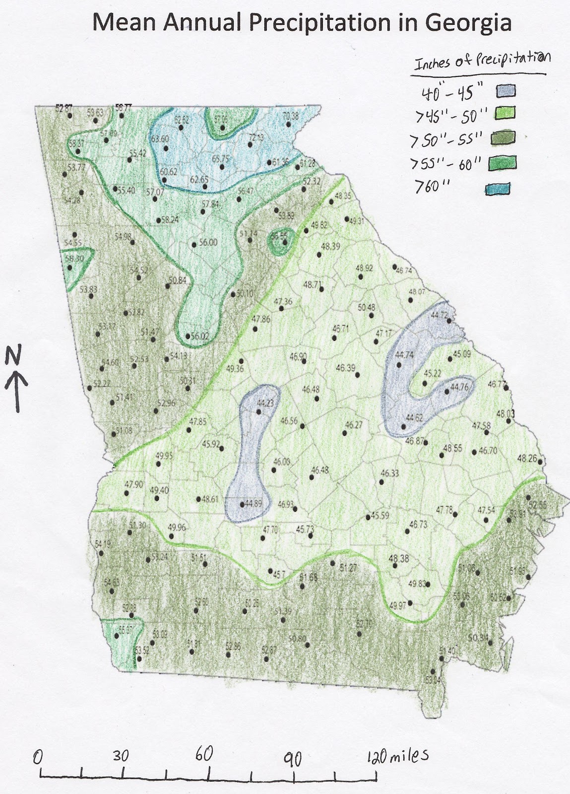 Wesley Adams Environmental Science Isarithmic Map of Precipitation in