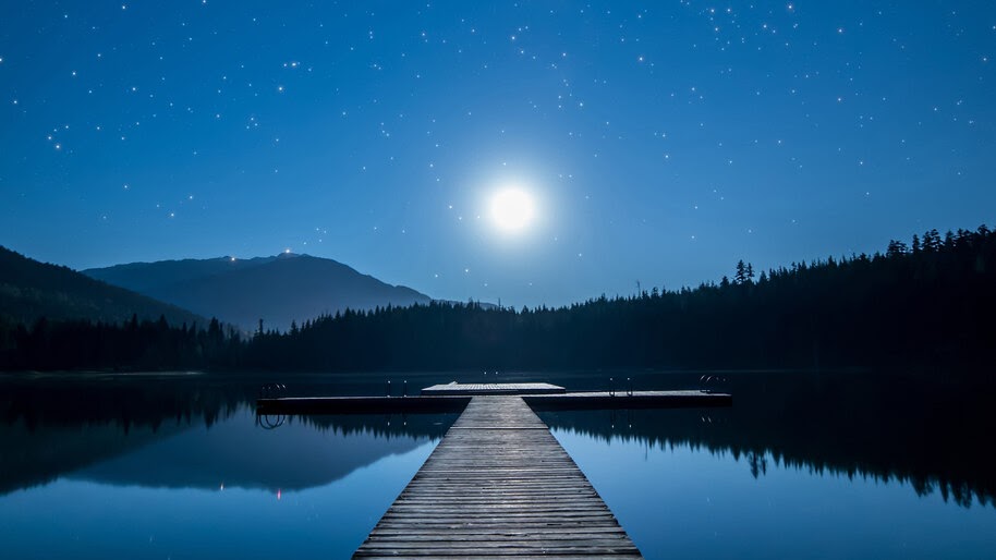 Moonlight, Night, Stars, Lake, Dock, Scenery, 4K, #4.2325