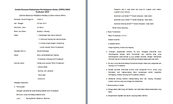 Contoh Rpph Dan Rppm Paud Kurikulum 2013 Berkas Pendidikan