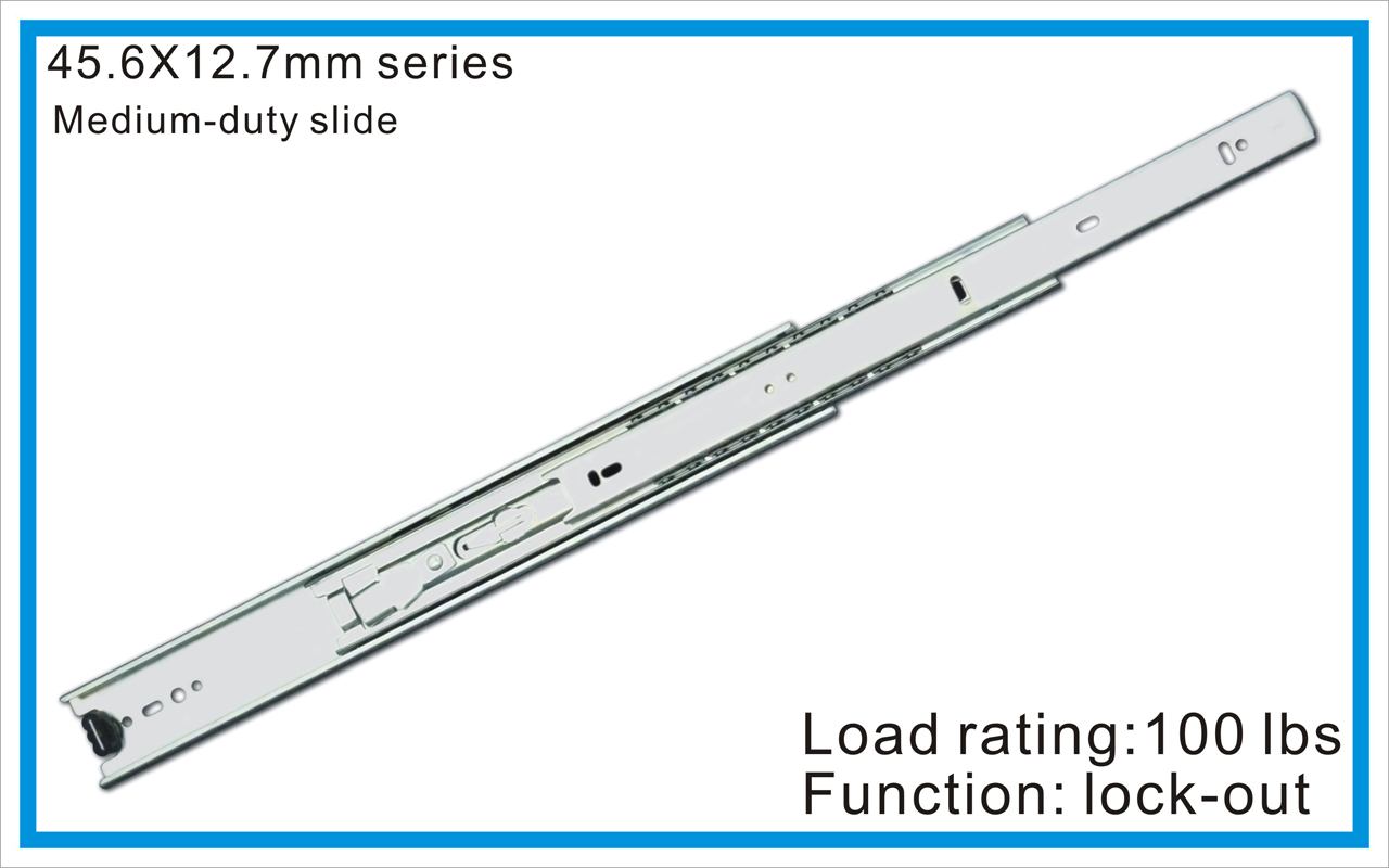 FULL EXTENSION BALL BEARING DRAWER SLIDES WITH LOCKOUT DEVICE
