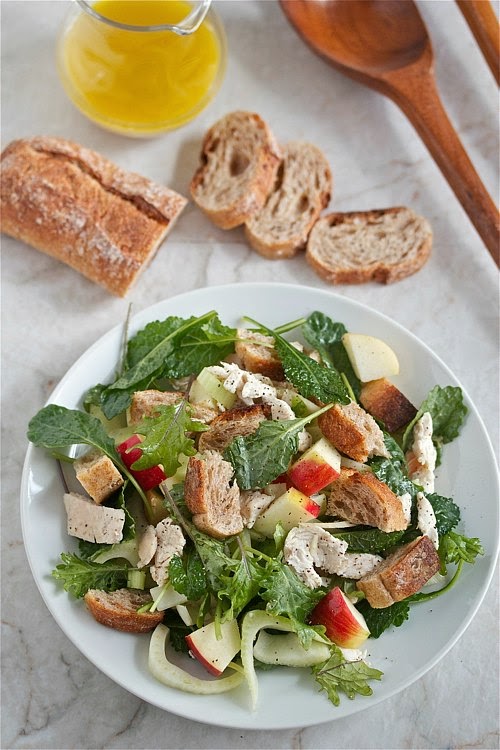 turkey, apple and fennel bread salad -- make with Thanksgiving leftovers or chicken
