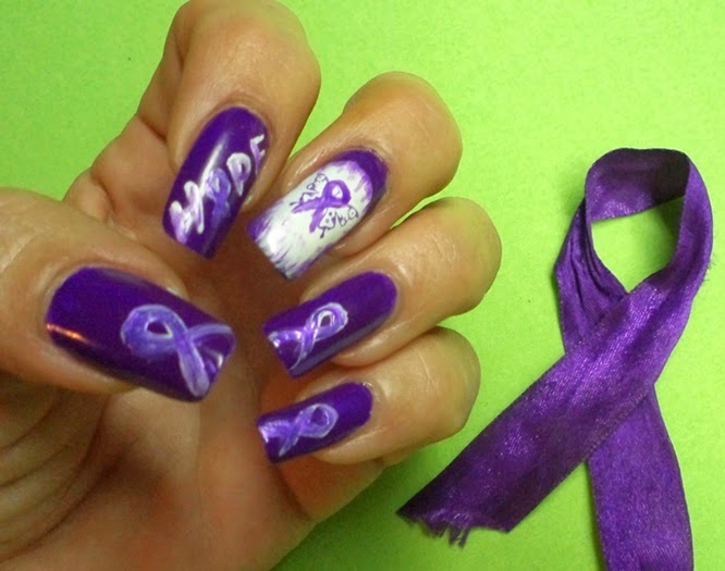 simple nails 1298 Go purple, domestic violence awareness month October