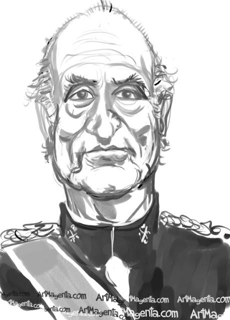 Juan Carlos  caricature cartoon. Portrait drawing by caricaturist Artmagenta