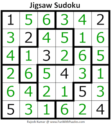 Answer of Jigsaw Sudoku Puzzle (Mini Sudoku Series #110)