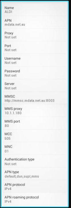 New Aldi mobile APN Settings android